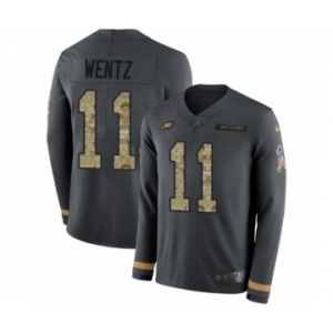 Men's Nike Philadelphia Eagles #11 Carson Wentz Limited Black Salute to Service Therma Long Sleeve NFL Jersey