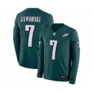 Men's Nike Philadelphia Eagles #7 Ron Jaworski Limited Green Therma Long Sleeve NFL Jersey