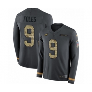 Men's Nike Philadelphia Eagles #9 Nick Foles Limited Black Salute to Service Therma Long Sleeve NFL Jersey