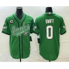 Men's Philadelphia Eagles #0 DAndre Swift Green C Patch Cool Base Stitched Baseball Jersey