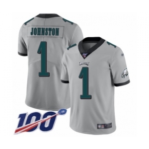 Men's Philadelphia Eagles #1 Cameron Johnston Limited Silver Inverted Legend 100th Season Football Jersey