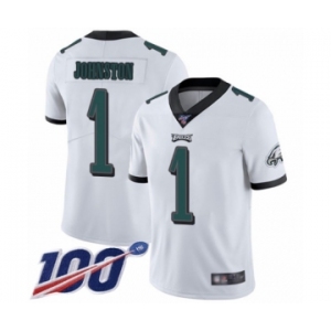 Men's Philadelphia Eagles #1 Cameron Johnston White Vapor Untouchable Limited Player 100th Season Football Jersey