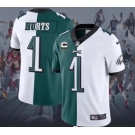 Men's Philadelphia Eagles  #1 Jalen Hurts 2-star C Patch Green V White Peace Split Vapor Untouchable Limited Stitched NFL Jersey