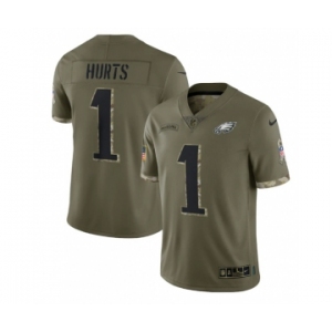 Men's Philadelphia Eagles #1 Jalen Hurts 2022 Olive Salute To Service Limited Stitched Jersey