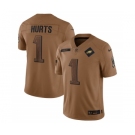 Men's Philadelphia Eagles #1 Jalen Hurts 2023 Brown Salute To Service Limited Football Stitched Jersey