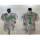 Men's Philadelphia Eagles #1 Jalen Hurts Arctic Camo 2024 Salute to Service Stitched Baseball Jersey