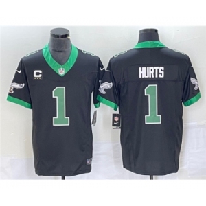 Men's Philadelphia Eagles #1 Jalen Hurts Black 2023 F.U.S.E. Vapor Untouchable With C Patch Stitched Football Jersey