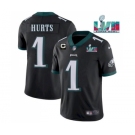 Men's Philadelphia Eagles #1 Jalen Hurts Black Super Bowl LVII Patch And 2-star C Patch Vapor Untouchable Limited Stitched Jersey