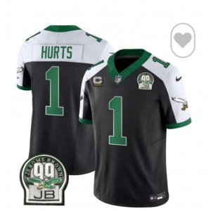 Men's Philadelphia Eagles  #1 Jalen Hurts Black White F.U.S.E. Vapor Untouchable Limited 2024 Stitched Football Jersey