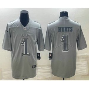 Men's Philadelphia Eagles #1 Jalen Hurts Gray Atmosphere Fashion Stitched Jersey