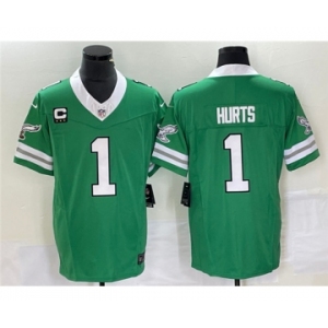 Men's Philadelphia Eagles #1 Jalen Hurts Green 2023 F.U.S.E. Vapor Untouchable With C Patch Stitched Football Jersey