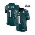 Men's Philadelphia Eagles #1 Jalen Hurts Green Super Bowl LVII Patch And 2-star C Patch Vapor Untouchable Limited Stitched Jersey