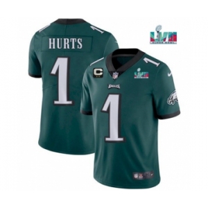 Men's Philadelphia Eagles #1 Jalen Hurts Green Super Bowl LVII Patch And 2-star C Patch Vapor Untouchable Limited Stitched Jersey
