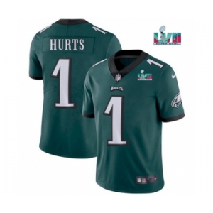 Men's Philadelphia Eagles #1 Jalen Hurts Green Super Bowl LVII Patch Vapor Untouchable Limited Stitched Jersey