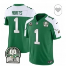 Men's Philadelphia Eagles  #1 Jalen Hurts  Green White F.U.S.E. Vapor Untouchable Limited 2024 Stitched Football Jersey