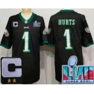 Men's Philadelphia Eagles #1 Jalen Hurts Limited Black C Patch Super Bowl LVII Vapor Jersey