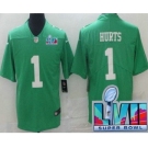 Men's Philadelphia Eagles #1 Jalen Hurts Limited Green Rush Super Bowl LVII Vapor Jersey