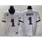 Men's Philadelphia Eagles #1 Jalen Hurts White C Patch 2023 FUSE Vapor Stitched Jersey