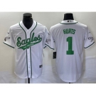 Men's Philadelphia Eagles #1 Jalen Hurts White Cool Base Stitched Baseball Jersey1