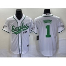 Men's Philadelphia Eagles #1 Jalen Hurts White Cool Base Stitched Baseball Jersey