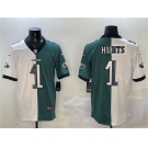 Men's Philadelphia Eagles #1 Jalen Hurts White & Green Split Vapor Untouchable Limited Football Stitched Jersey