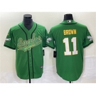 Men's Philadelphia Eagles #11 A. J. Brown Green Gold Cool Base Baseball Stitched Jersey