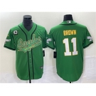 Men's Philadelphia Eagles #11 A. J. Brown Green Gold With C Patch Cool Base Baseball Stitched Jersey