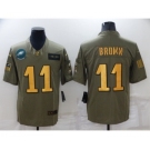 Men's Philadelphia Eagles #11 A. J. Brown Olive Gold Salute To Service Limited Stitched Jersey