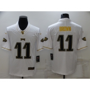 Men's Philadelphia Eagles #11 A. J. Brown White 100th Season Golden Edition Jersey