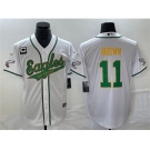 Men's Philadelphia Eagles #11 A. J. Brown White Gold With C Patch Cool Base Baseball Stitched Jersey