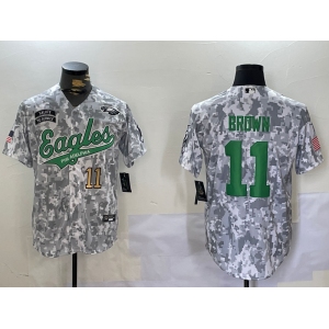 Men's Philadelphia Eagles #11 AJ Brown Arctic Camo 2024 Salute to Service Stitched Baseball Jerseys