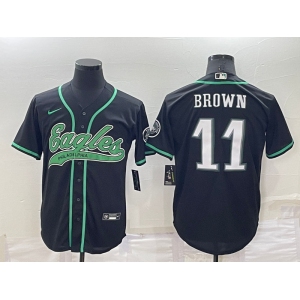 Men's Philadelphia Eagles #11 AJ Brown Black Stitched Cool Base Nike Baseball Jersey