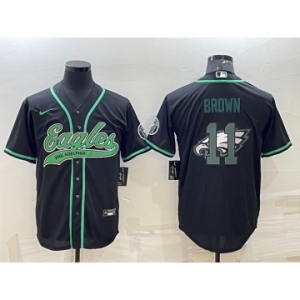 Men's Philadelphia Eagles #11 AJ Brown Black Team Big Logo With Patch Cool Base Stitched Baseball Jersey