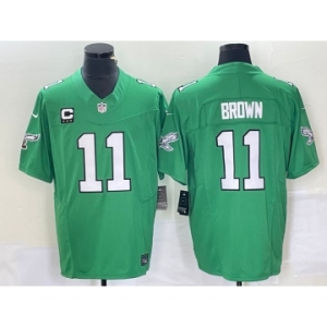 Men's Philadelphia Eagles #11 AJ Brown Green C Patch 2023 FUSE Vapor Limited Throwback Stitched Jersey