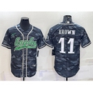 Men's Philadelphia Eagles #11 AJ Brown Grey Camo With Patch Cool Base Stitched Baseball Jersey