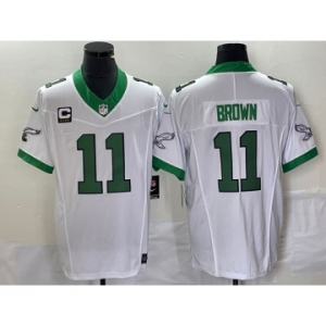 Men's Philadelphia Eagles #11 AJ Brown White 2023 F.U.S.E. Vapor Untouchable With C Patch Stitched Football Jersey