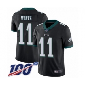 Men's Philadelphia Eagles #11 Carson Wentz Black Alternate Vapor Untouchable Limited Player 100th Season Football Jersey