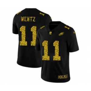 Men's Philadelphia Eagles #11 Carson Wentz Black Leopard Print Fashion Vapor Limited Football Jersey