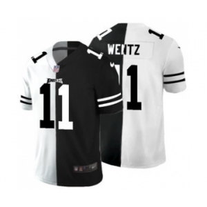 Men's Philadelphia Eagles #11 Carson Wentz Black V White Peace Split Vapor Untouchable Limited Football Jersey