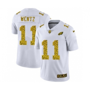 Men's Philadelphia Eagles #11 Carson Wentz Flocked Leopard Print Vapor Limited Football Jersey White