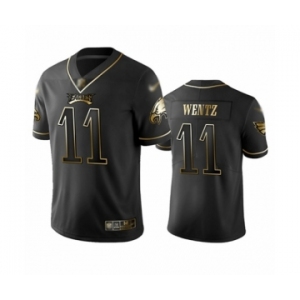 Men's Philadelphia Eagles #11 Carson Wentz Limited Black Golden Edition Football Jersey