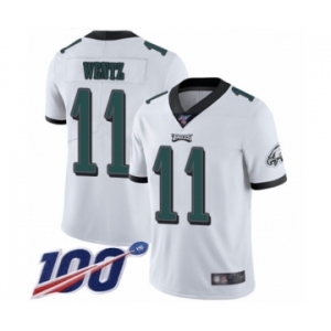 Men's Philadelphia Eagles #11 Carson Wentz White Vapor Untouchable Limited Player 100th Season Football Jersey