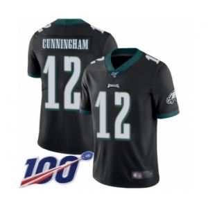 Men's Philadelphia Eagles #12 Randall Cunningham Black Alternate Vapor Untouchable Limited Player 100th Season Football Jersey