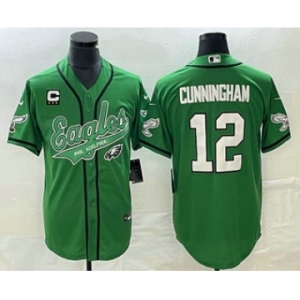 Men's Philadelphia Eagles #12 Randall Cunningham Green C Patch Cool Base Stitched Baseball Jersey