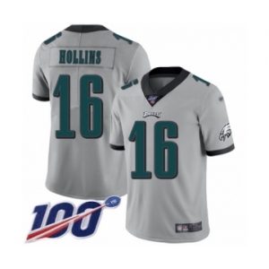 Men's Philadelphia Eagles #16 Mack Hollins Limited Silver Inverted Legend 100th Season Football Jersey