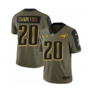 Men's Philadelphia Eagles #20 Brian Dawkins 2021 Olive Camo Salute To Service Golden Limited Stitched Football Jersey