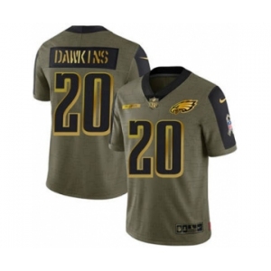 Men's Philadelphia Eagles #20 Brian Dawkins 2021 Olive Camo Salute To Service Golden Limited Stitched Football Jersey