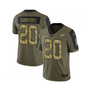 Men's Philadelphia Eagles #20 Brian Dawkins 2021 Olive Camo Salute To Service Limited Stitched Football Jersey