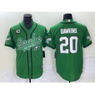 Men's Philadelphia Eagles #20 Brian Dawkins Green C Patch Cool Base Stitched Baseball Jersey