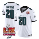 Men's Philadelphia Eagles #20 Brian Dawkins White 2025 Eagles Logo Super Bowl LIX Patch New F.U.S.E. Vapor Untouchable Limited Football Stitched Jersey